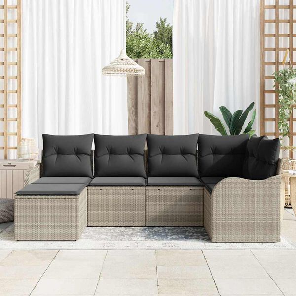 vidaXL Garten-Sofa-Set mit Kissen 6 pcs Hellgrau Poly Rattan