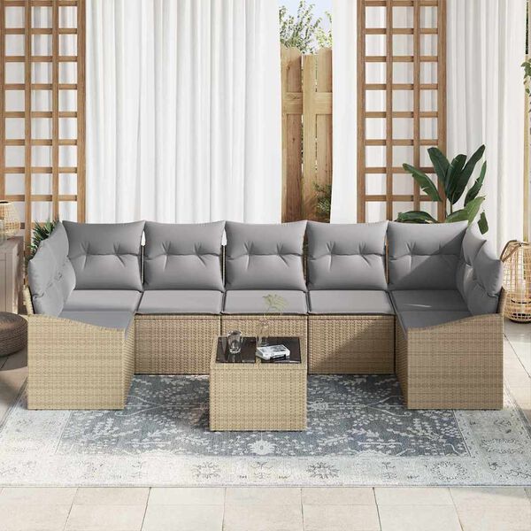 vidaXL Sofa Set mit Kissen 8 pcs Beige und Grau Poly-Rattan