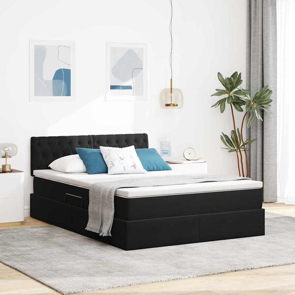 vidaXL Bett mit Stauraum und LED mit LED Schwarz 140 x 200 cm Samt