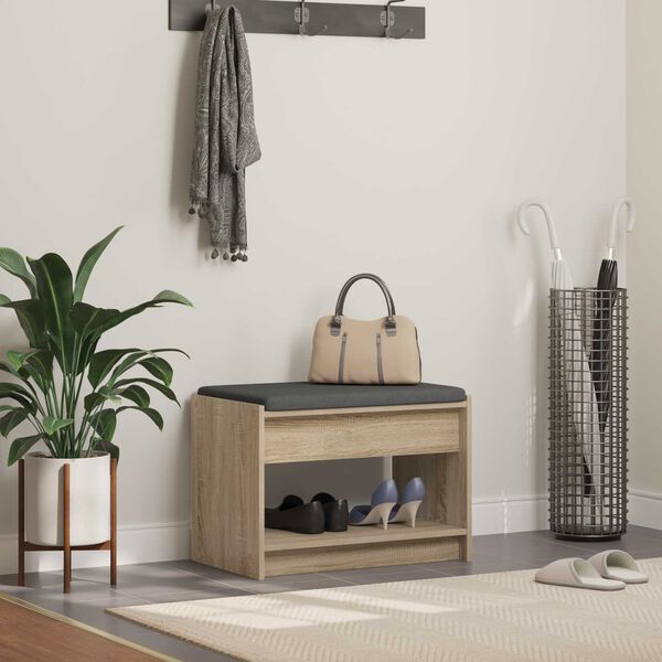 vidaXL Flurbank mit Kissen mit Regal Sonoma-Eiche 63 x 38 x 45 cm