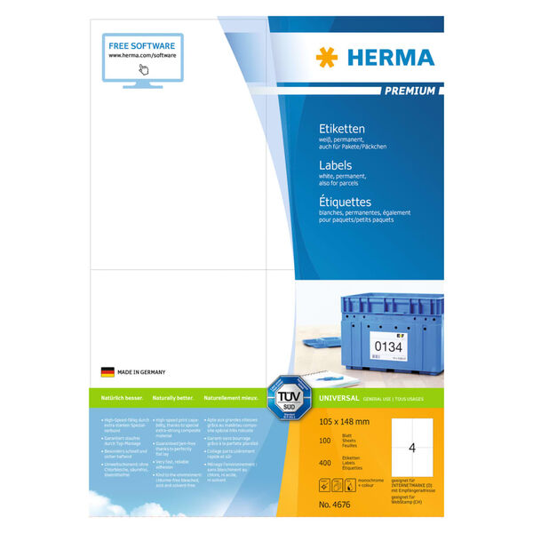 HERMA Etiketten PREMIUM Permanent Haftend A4 105x148 mm 100 Bl&auml;tter