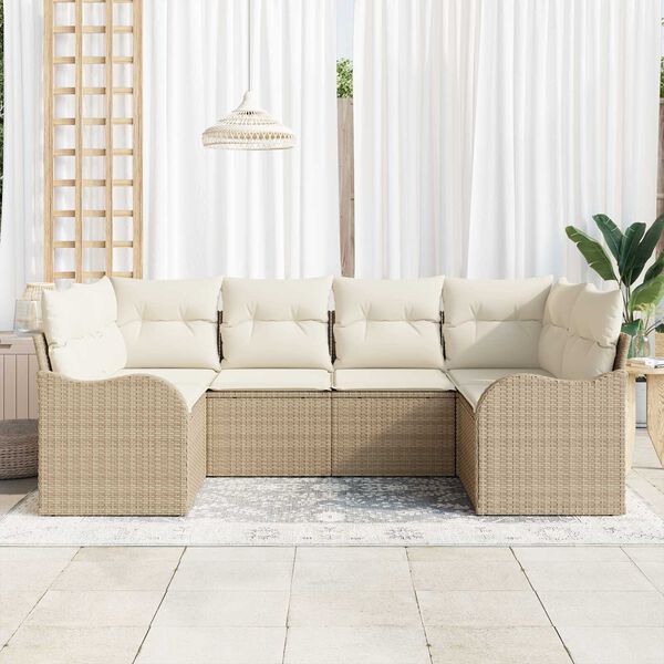 vidaXL Garten-Sofa-Set mit Kissen 6 pcs Beige und Wei&szlig; Poly Rattan