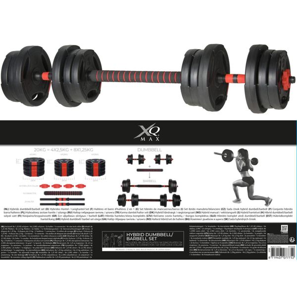 XQ Max 3-in-1 Kurzhantel- und Langhantel-Set 20 kg