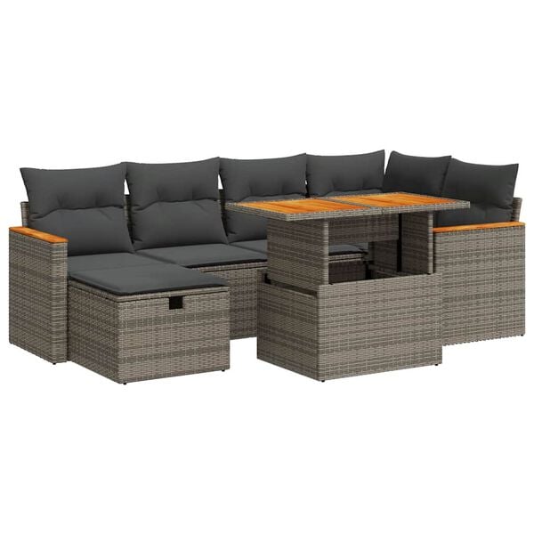 vidaXL 8-tlg. Garten-Sofagarnitur mit Kissen Grau Poly Rattan