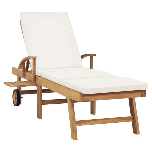 vidaXL Sonnenliege mit Auflage Massivholz Teak Creme