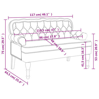 vidaXL Sitzbank mit Rückenlehne Hellgrau 119,5x64,5x75 cm Samt