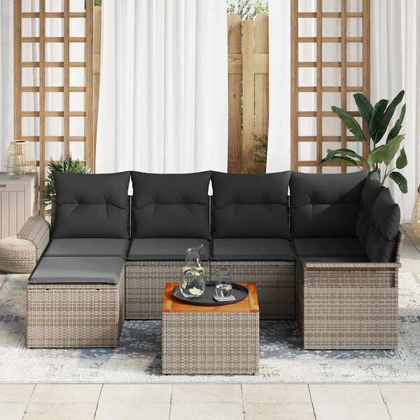 vidaXL Garten-Sofa-Set 7 pcs Grau Poly Rattan