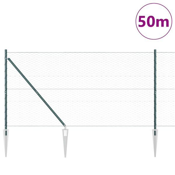 vidaXL Zaunpfosten Gr&uuml;n 50 x 1,4 m (36 mm Netz) Stahl und PVC