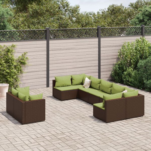 vidaXL 9-tlg. Garten-Sofagarnitur mit Kissen Braun Poly Rattan