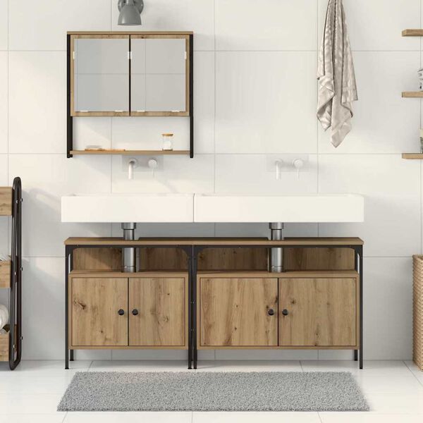 vidaXL Badezimmerm&ouml;bel-Set mit Regal mit T&uuml;r 3 pcs Braun Holzwerkstoff