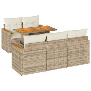 vidaXL 6-tlg. Garten-Sofagarnitur mit Kissen Beige Poly Rattan Akazie