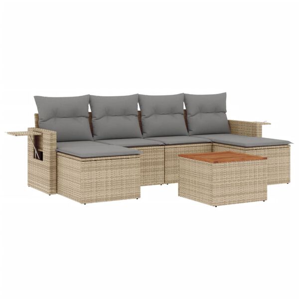vidaXL 7-tlg. Garten-Sofagarnitur mit Kissen Beige Poly Rattan