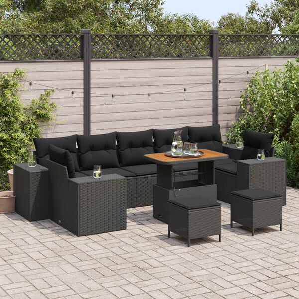 vidaXL Garten-Sofa-Set mit Kissen mit Speicher 10 pcs Schwarz