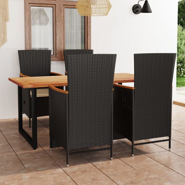 vidaXL 5-tlg. Garten-Essgruppe mit Kissen Poly Rattan Schwarz