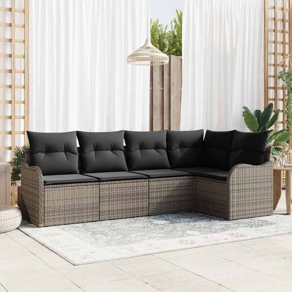vidaXL Gartensofa-set mit Speicher 5 pcs Grau Poly-Rattan