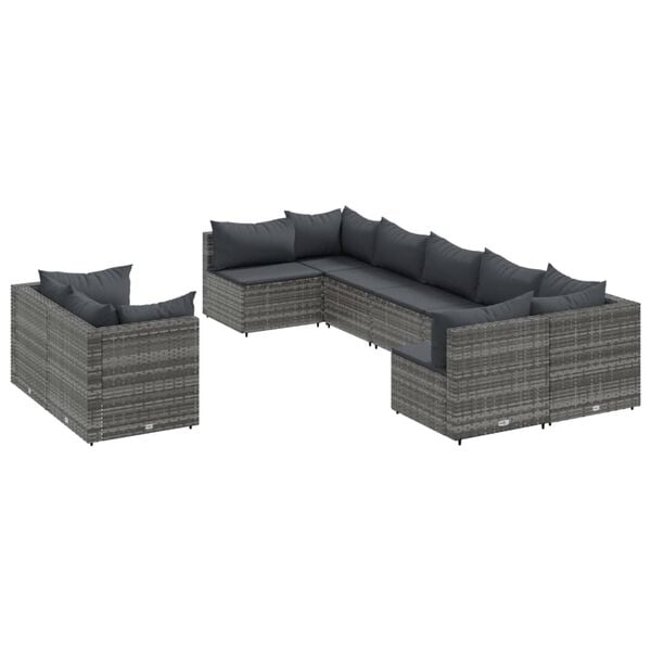 vidaXL 9-tlg. Garten-Sofagarnitur mit Kissen Grau Poly Rattan