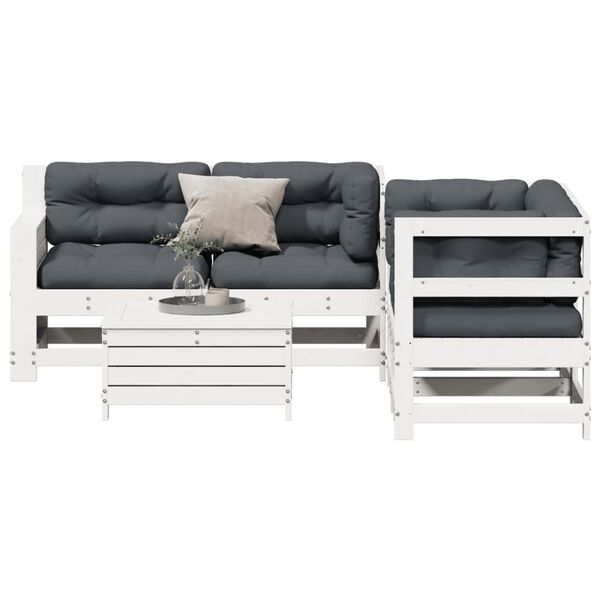 vidaXL 5-tlg. Garten-Lounge-Set mit Kissen Wei&szlig; Massivholz Kiefer