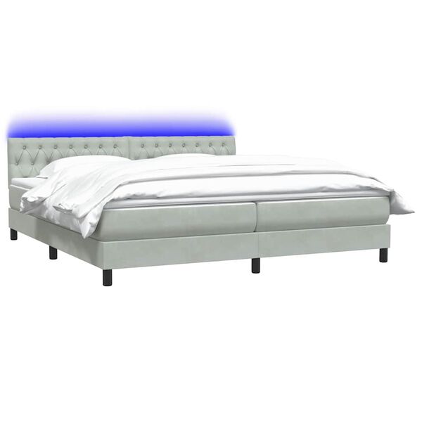 vidaXL Boxspringbett mit Matratze & LED Hellgrau 200x220 cm Samt