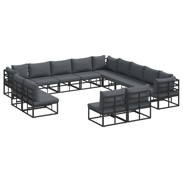 vidaXL Garten-Sofa-Set mit Kissen 13 pcs Schwarz Aluminium