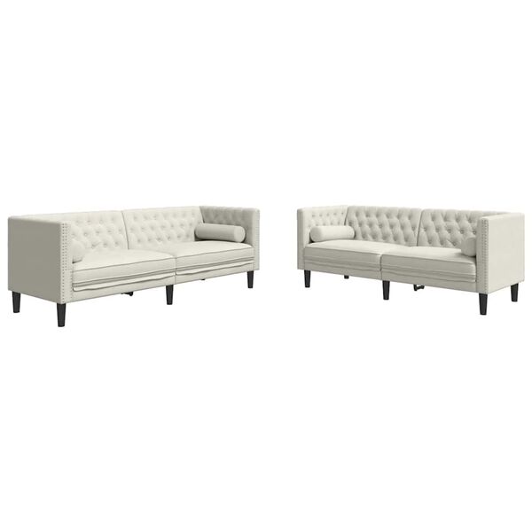 vidaXL 2-tlg. Chesterfield-Sofa-Set mit Nackenrollen Creme Samt
