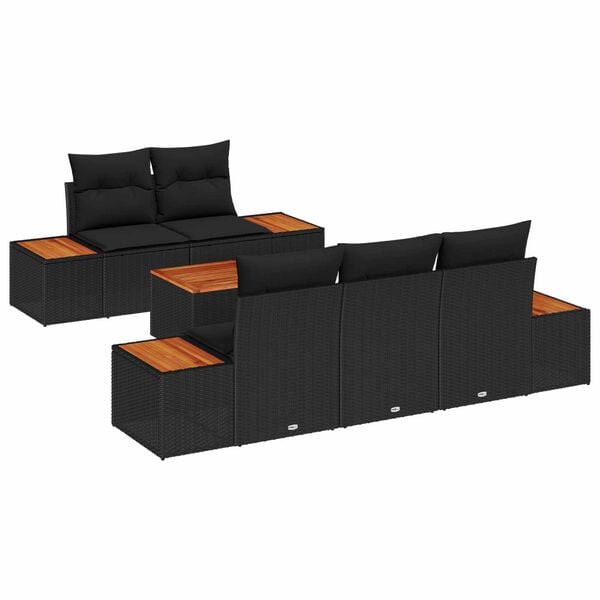 vidaXL Garten-Sofa-Set mit Kissen 6 pcs Schwarz Poly Rattan