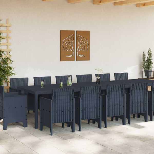 vidaXL Garten Essgruppe 15 pcs Anthrazit Polt Rattan