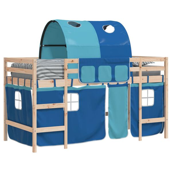 vidaXL Kinderhochbett mit Tunnel Blau 80x200 cm Massivholz Kiefer