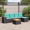 vidaXL 6-tlg. Garten-Sofagarnitur mit Kissen Schwarz Poly Rattan
