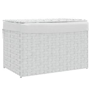 vidaXL W&auml;schekorb mit Deckel Wei&szlig; 55,5x35x34 cm Poly Rattan