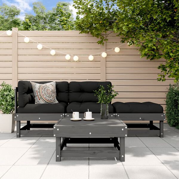 vidaXL 4-tlg. Garten-Lounge-Set mit Kissen Grau Massivholz