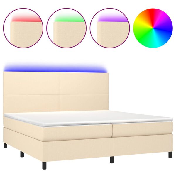 vidaXL Boxspringbett mit Matratze & LED Creme 200x200 cm Stoff