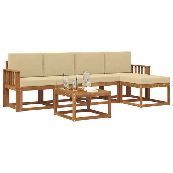 vidaXL Outdoor-Sofagarnitur 6 pcs Natur und Beige Massivholz Akazie