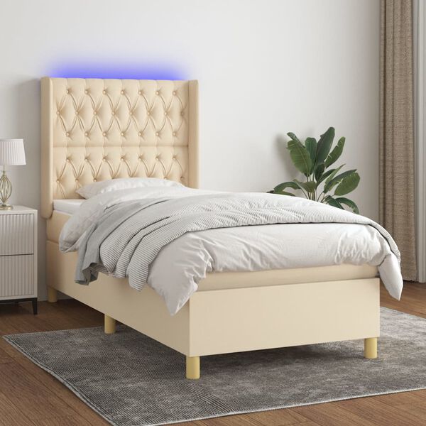 vidaXL Boxspringbett mit Matratze & LED Creme 100x200 cm Stoff