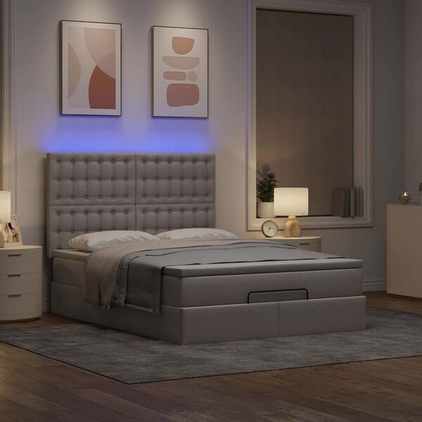 vidaXL Ottoman-Bett mit Matratze & LEDs Taupe 140x200 cm Stoff