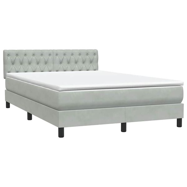 vidaXL Boxspringbett mit Matratze Hellgrau 140x220 cm Samt