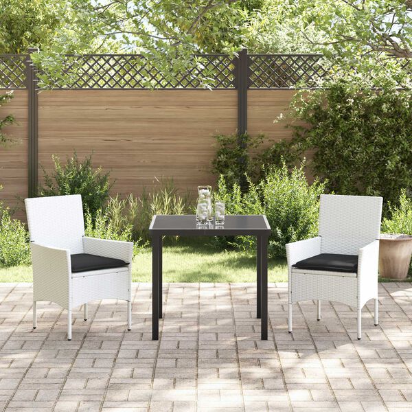 vidaXL Garten Essgruppe mit Kissen 3 pcs Wei&szlig; Poly-Rattan