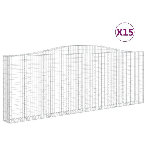 vidaXL Gabionen mit Hochbogen 15Stk. 400x30x140/160cm Verzinktes Eisen