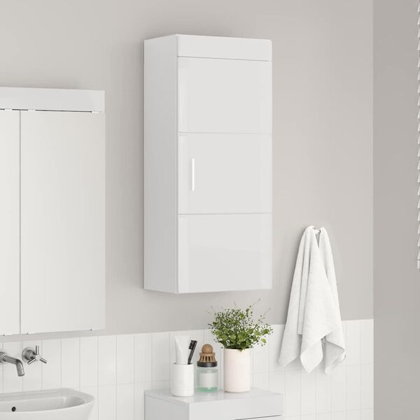 vidaXL Badezimmer-Wandschrank TULUM Hochglanz Wei&szlig; 37 x 24,5 x 86 cm