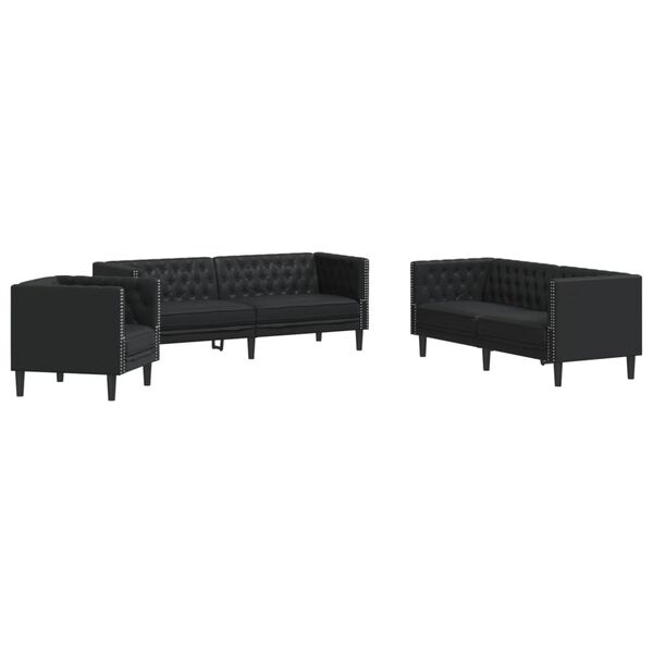 vidaXL 3-tlg. Chesterfield-Sofa-Set Schwarz Kunstleder
