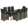 vidaXL 9-tlg. Garten-Bistro-Set mit Kissen Grau Poly Rattan
