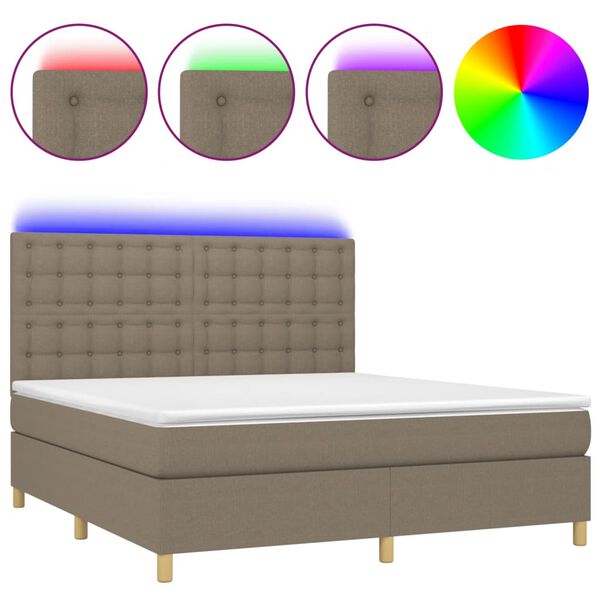 vidaXL Boxspringbett mit Matratze & LED Taupe 160x200 cm Stoff