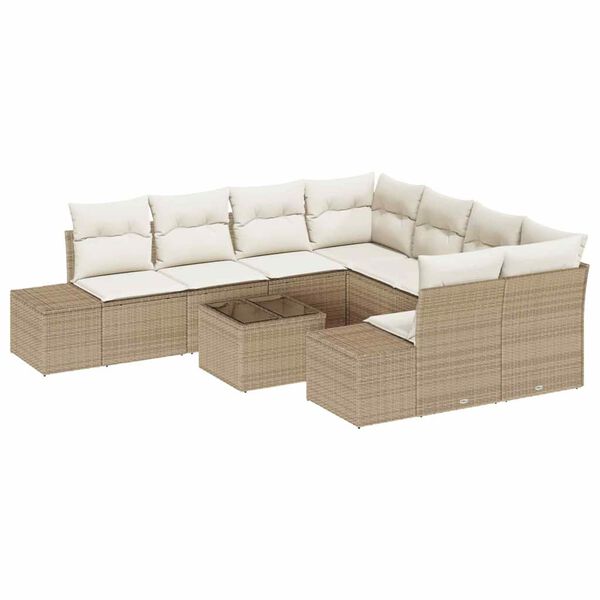 vidaXL Garten-Sofa-Set mit Kissen 9 pcs Beige und Creme Poly-Rattan