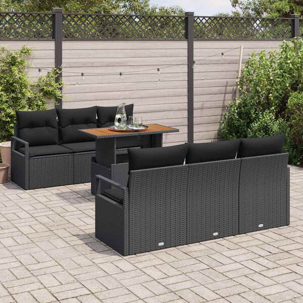 vidaXL Garten-Sofa-Set mit Kissen 7 pcs Schwarz