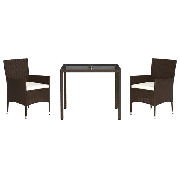 vidaXL 3-tlg. Garten-Essgruppe mit Kissen Braun Poly Rattan