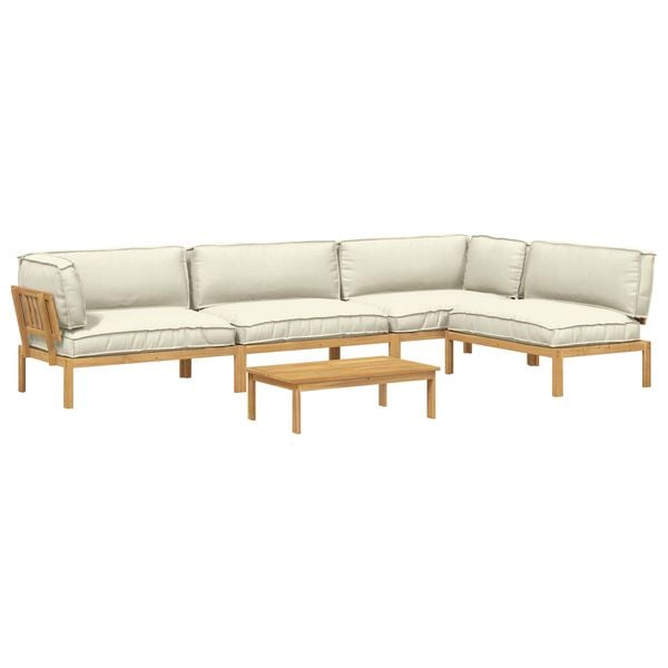 vidaXL Sofa Set mit Kissen Uni 5 pcs Creme Massivholz Akazie
