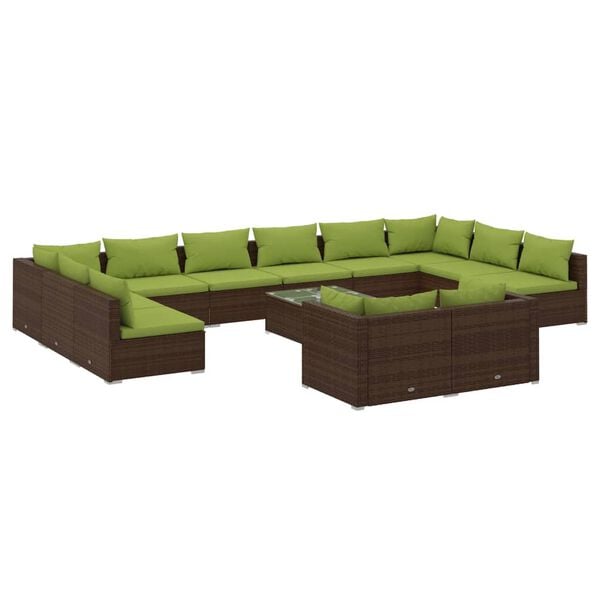vidaXL 13-tlg. Garten-Lounge-Set mit Kissen Braun Poly Rattan