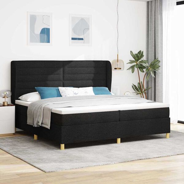 vidaXL Boxspringbett mit Matratze Dunkelgrau 90x190 cm Schwarz Stoff