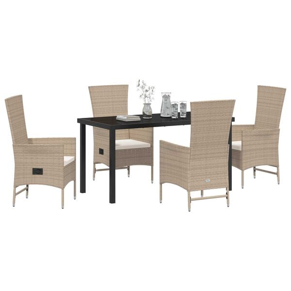 vidaXL Garten Essgruppe mit Kissen 5 pcs Beige Poly-Rattan