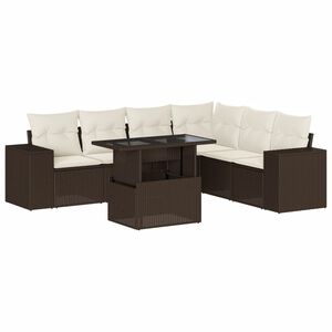 vidaXL 7-tlg. Garten-Sofagarnitur mit Kissen Braun Poly Rattan