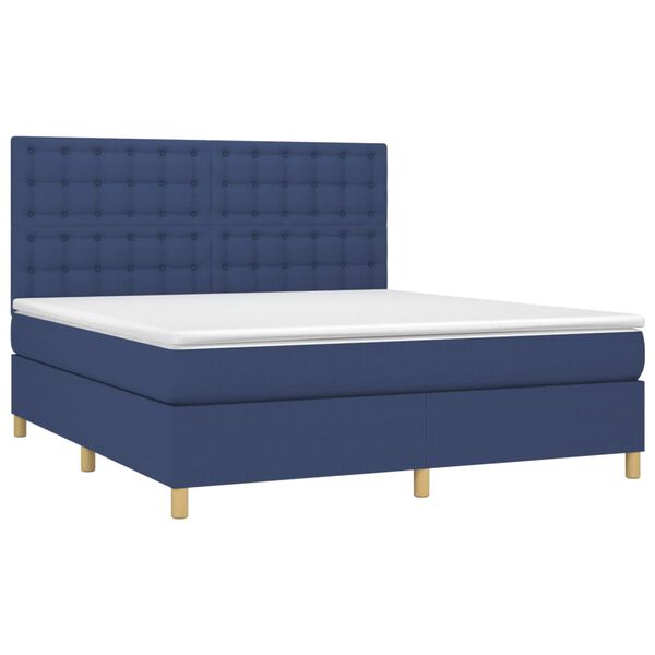 vidaXL Boxspringbett mit Matratze & LED Blau 160x200 cm Stoff